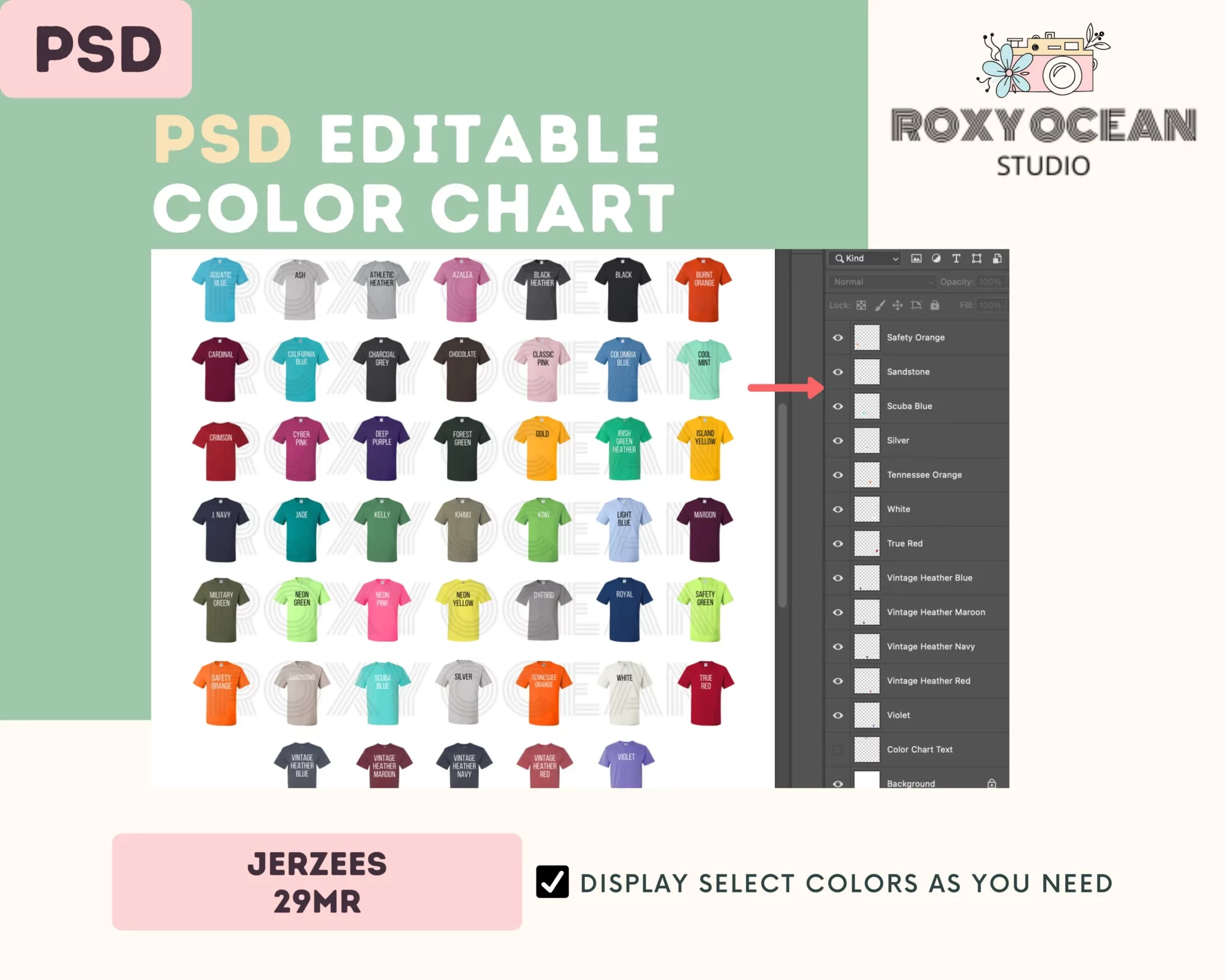 Editable Jerzees 29MR Color + Size Chart - Image 3