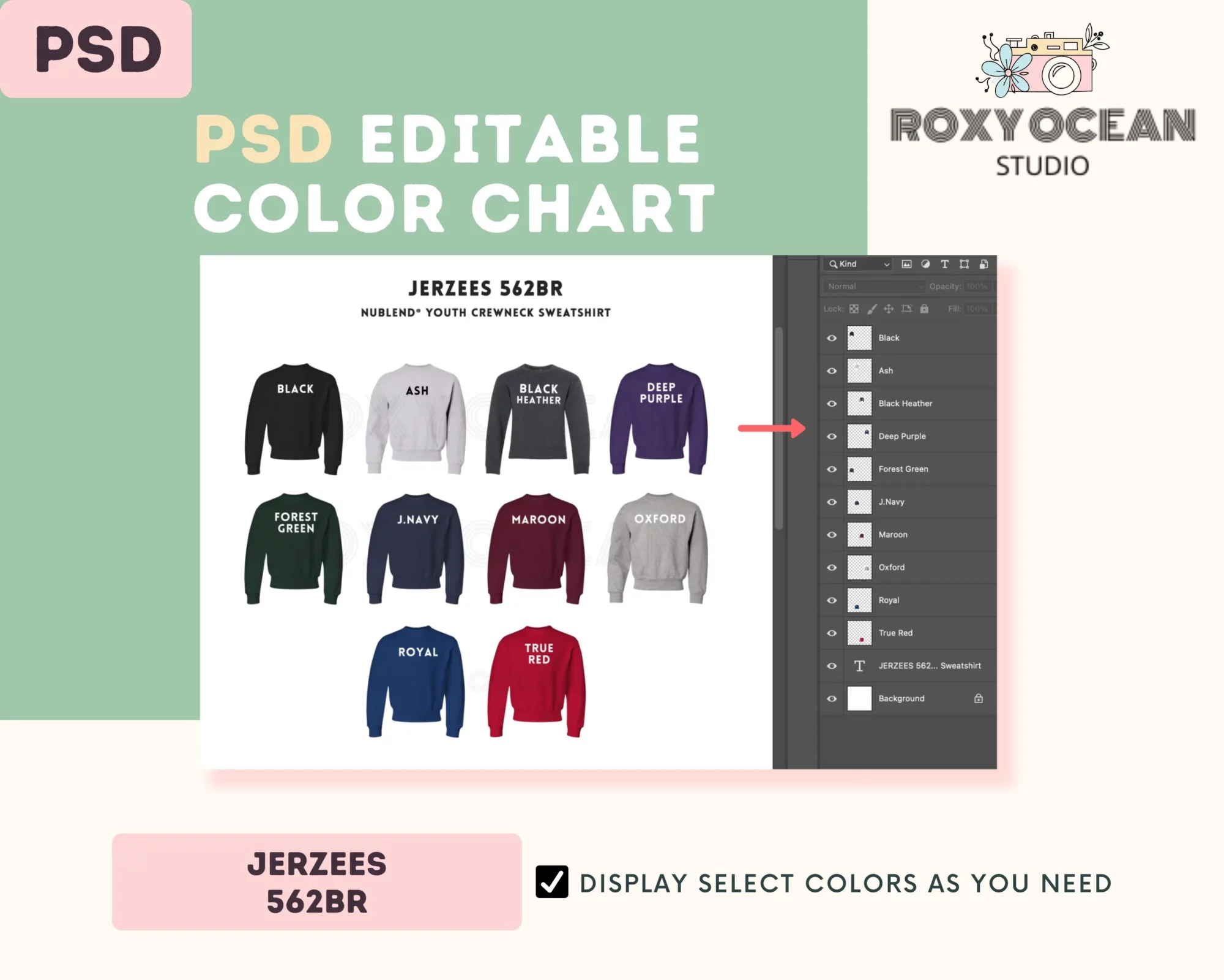 Editable Jerzees 562BR Color + Size Chart - Image 3