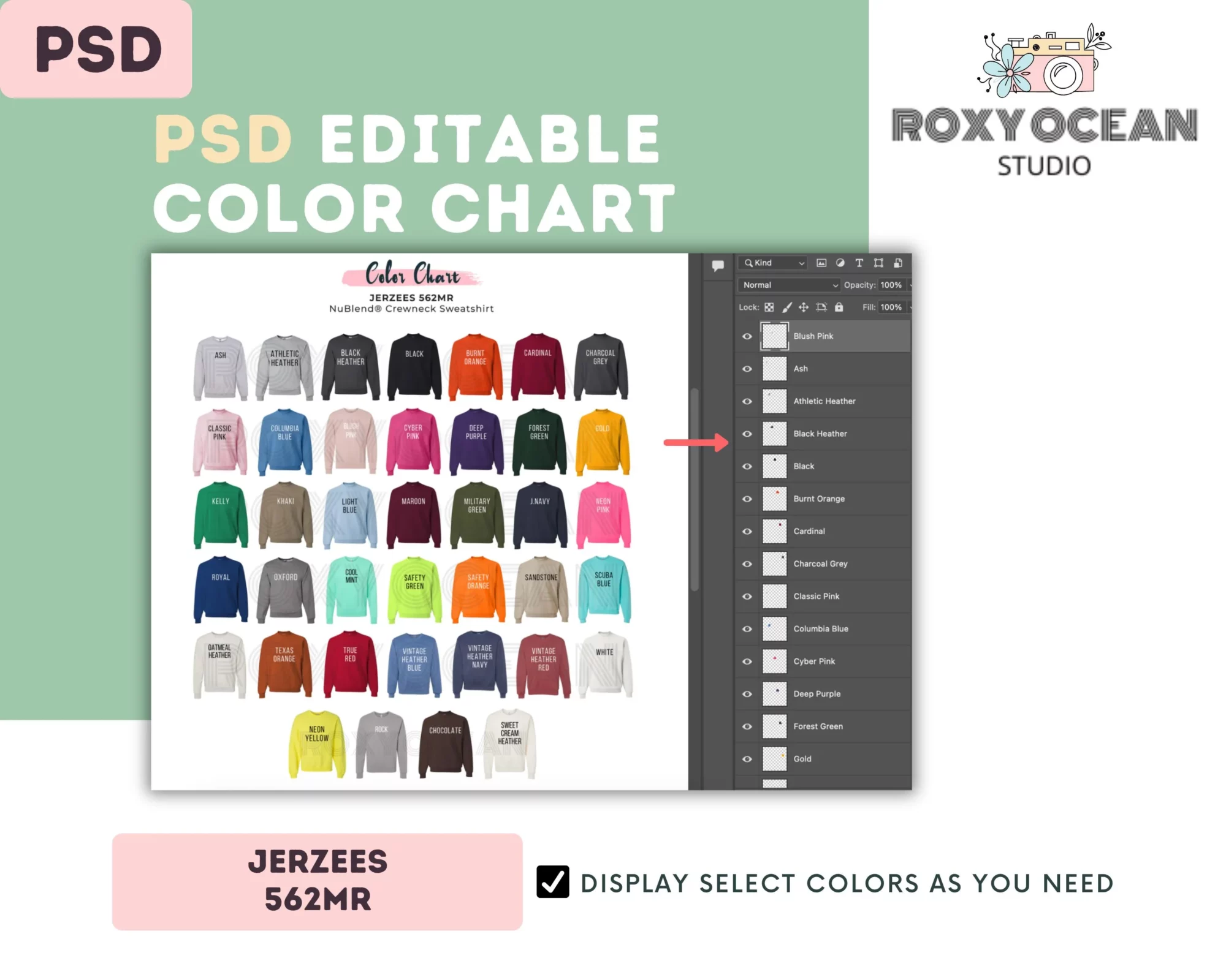 Editable Jerzees 562MR Color + Size Chart - Image 3