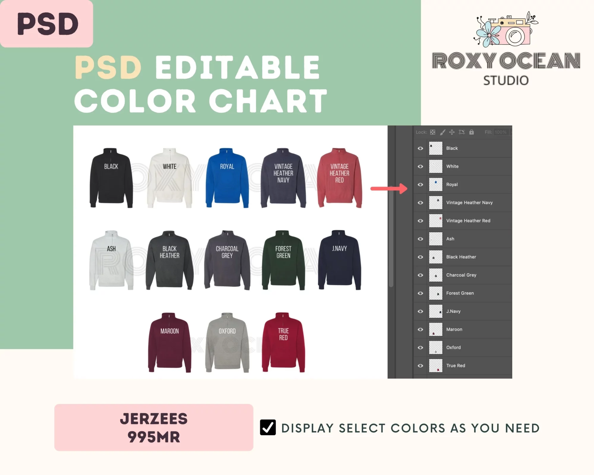 Editable Jerzees 995MR Color + Size Chart - Image 3