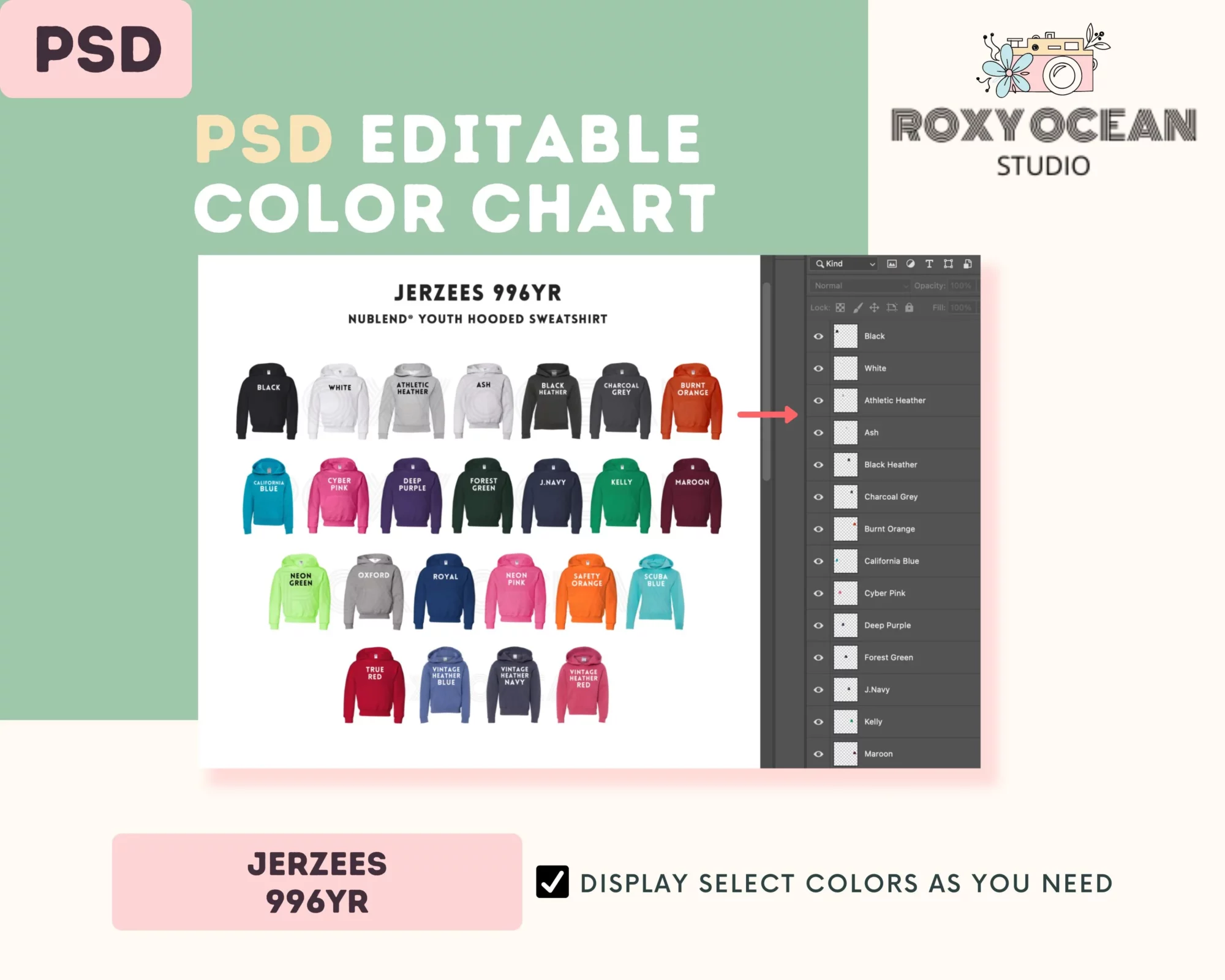 Editable Jerzees 996YR Color + Size Chart - Image 3