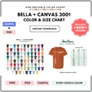 Editable Bella Canvas 3001 Color + Size Chart