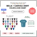 Editable Bella Canvas 3001T Color + Size Chart