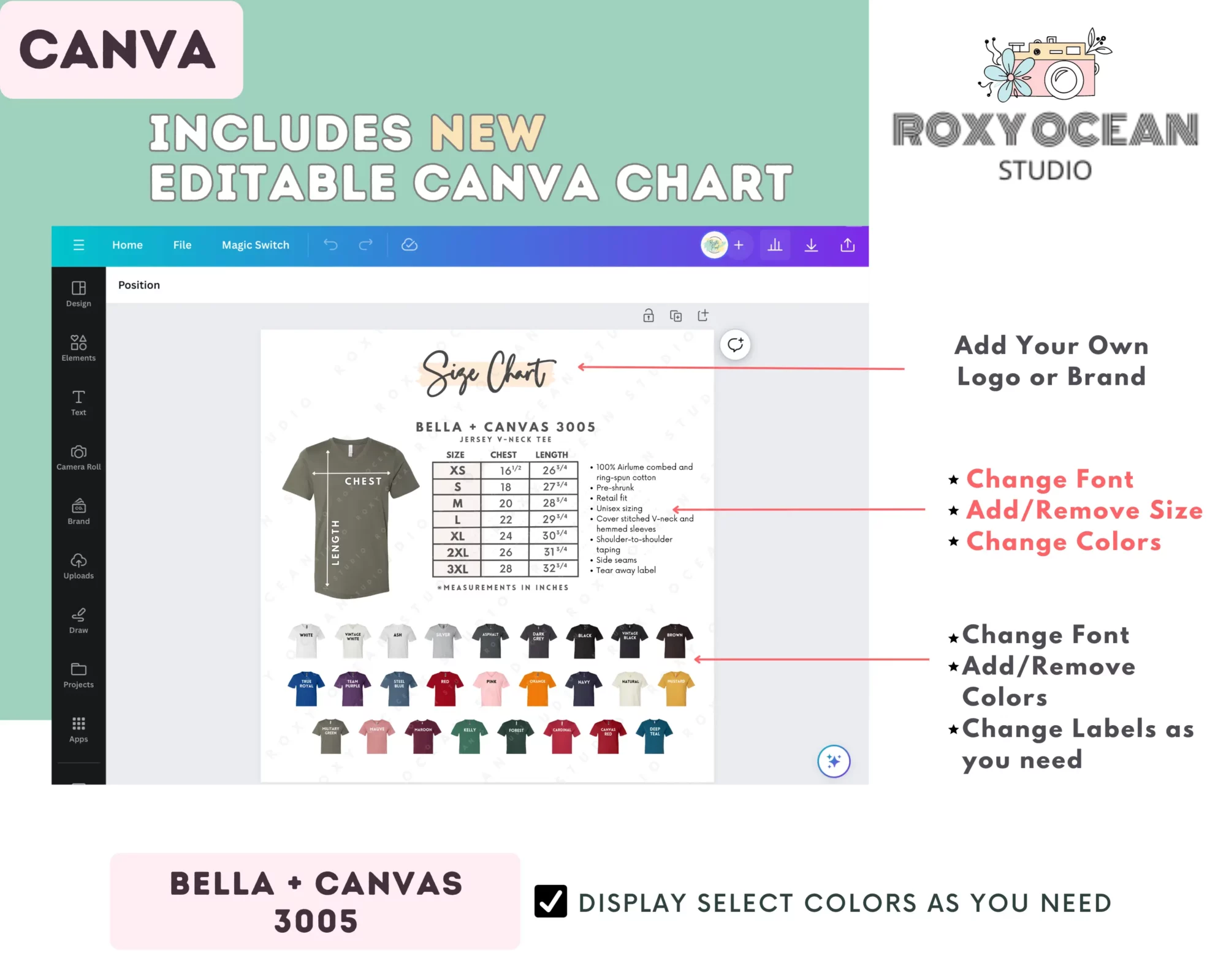 Editable Bella Canvas 3005 Size + Color Chart - Image 2