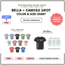 Editable Bella Canvas 3413T Color + Size Chart