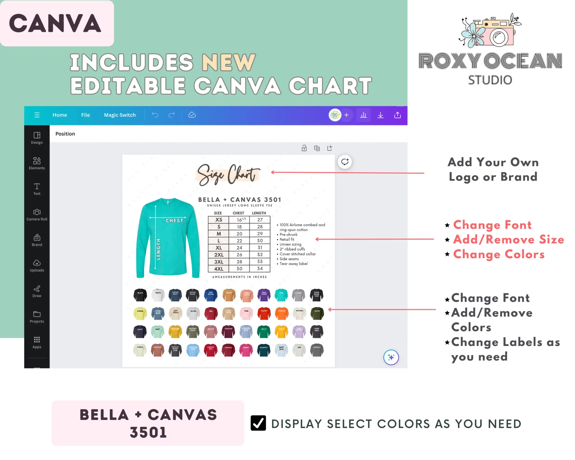 Editable Bella Canvas 3501 Size + Color Chart - Image 2