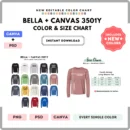 Editable Bella Canvas 3501Y Color + Size Chart