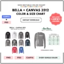 Editable Bella Canvas 3512 Color + Size Chart