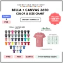 Editable Bella Canvas 3650 Color + Size Chart