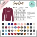 Editable Bella Canvas 3901 Size + Color Chart