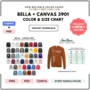 Editable Bella Canvas 3901 Color + Size Chart