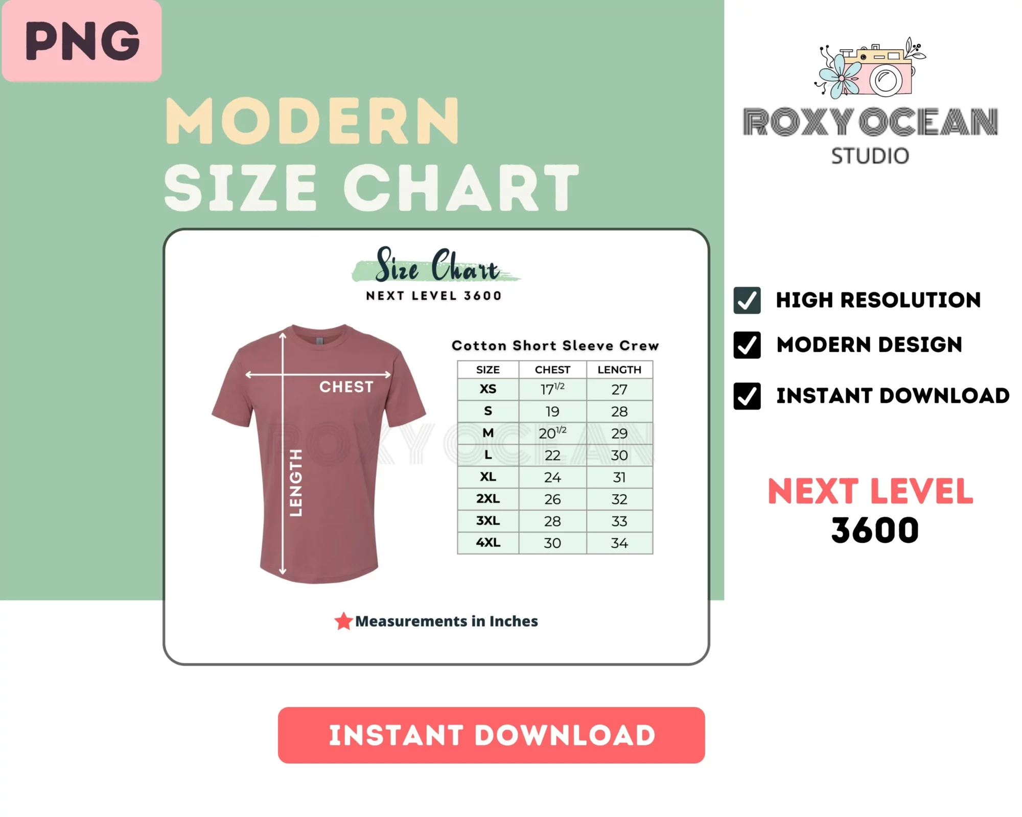 Editable Next Level 3600 Color + Size Chart - Image 4