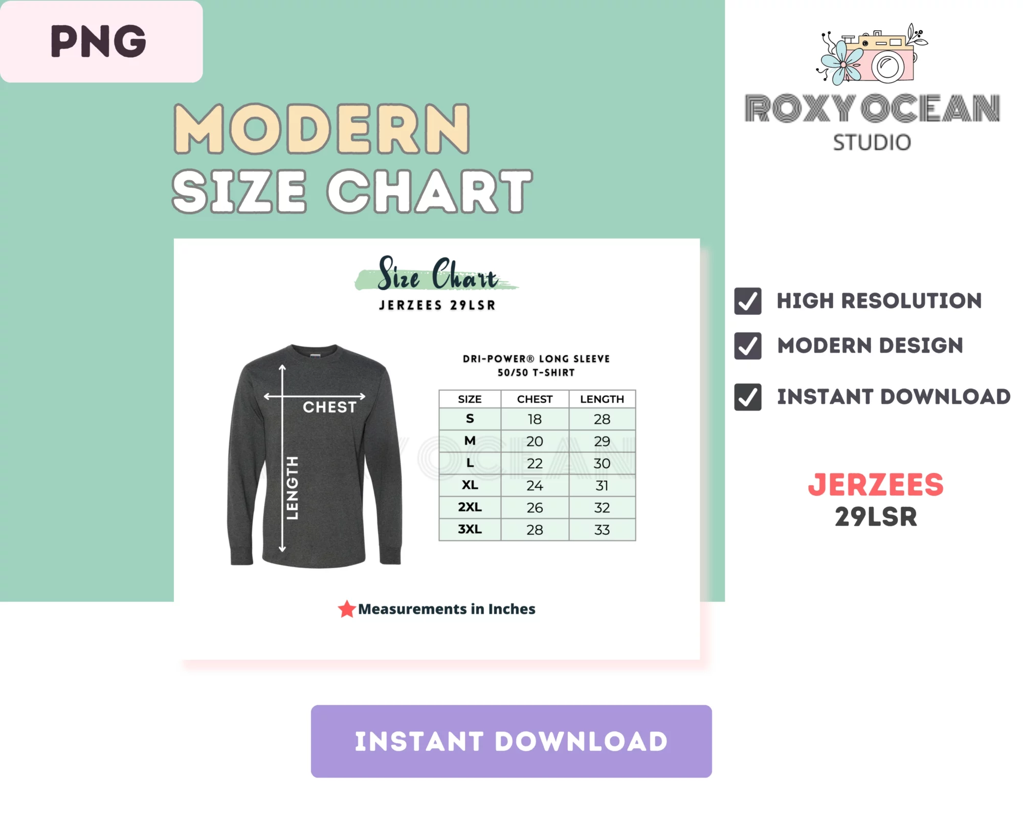 Editable Jerzees 29LSR Color + Size Chart - Image 4