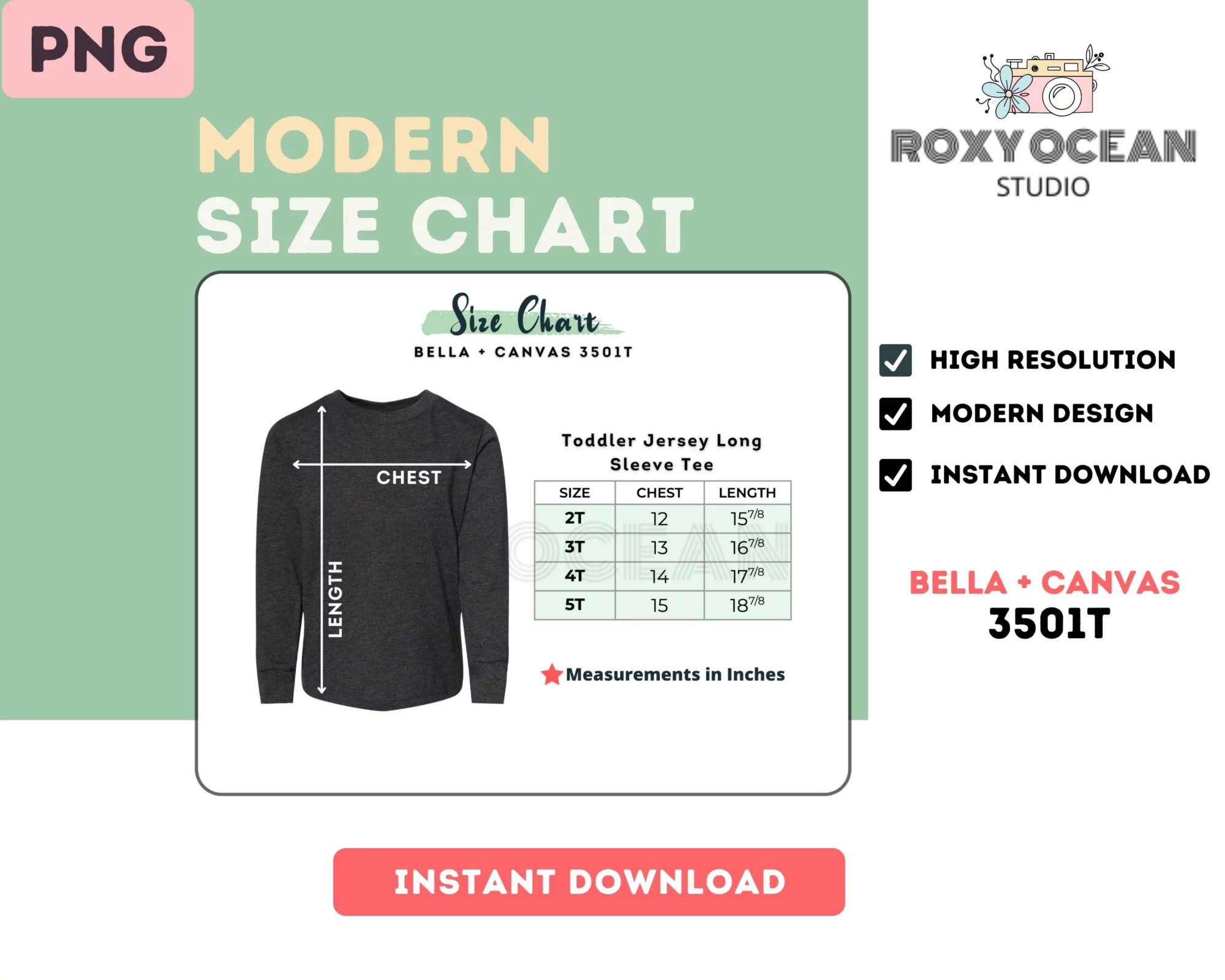 Editable Bella Canvas 3501T Color + Size Chart - Image 4