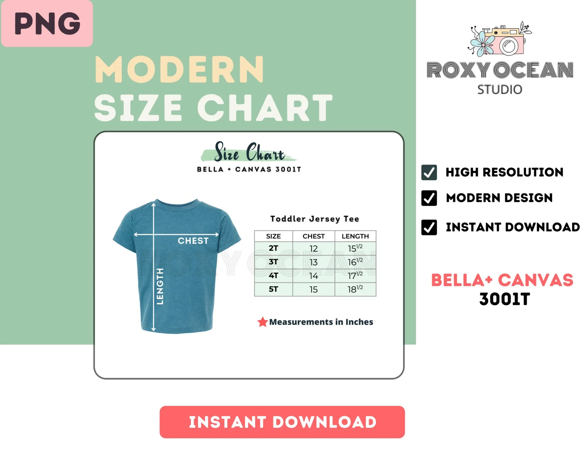 Editable Bella Canvas 3001T Color + Size Chart - Image 4