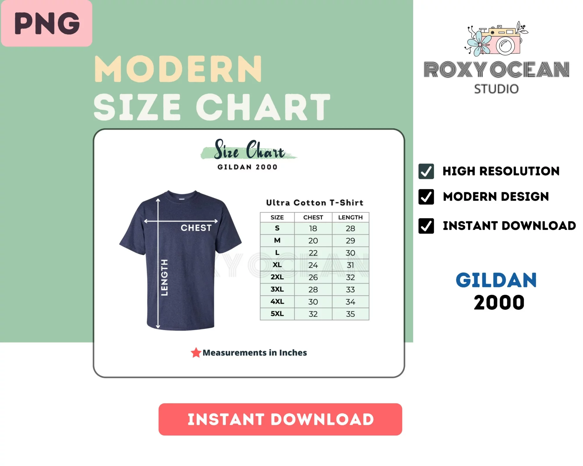 Editable Gildan 2000 Color + Size Chart - Image 4