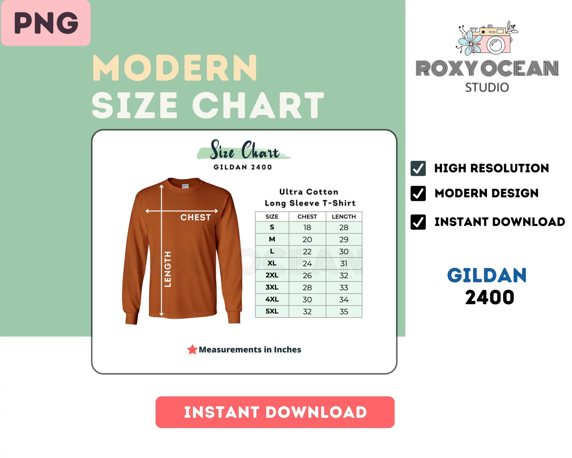 Editable Gildan 2400B Color + Size Chart - Image 4