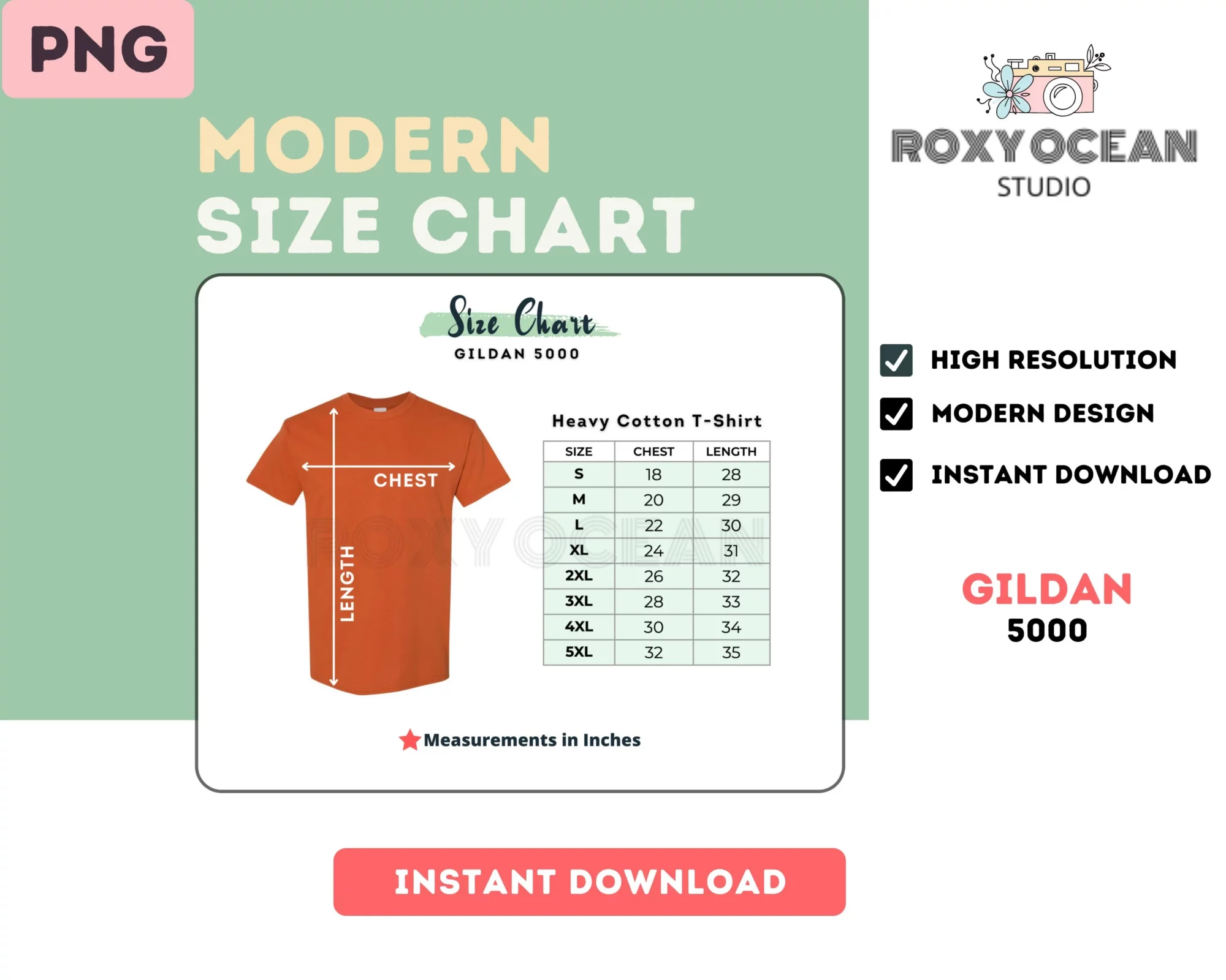 Editable Gildan 5000 Color + Size Chart - Image 4