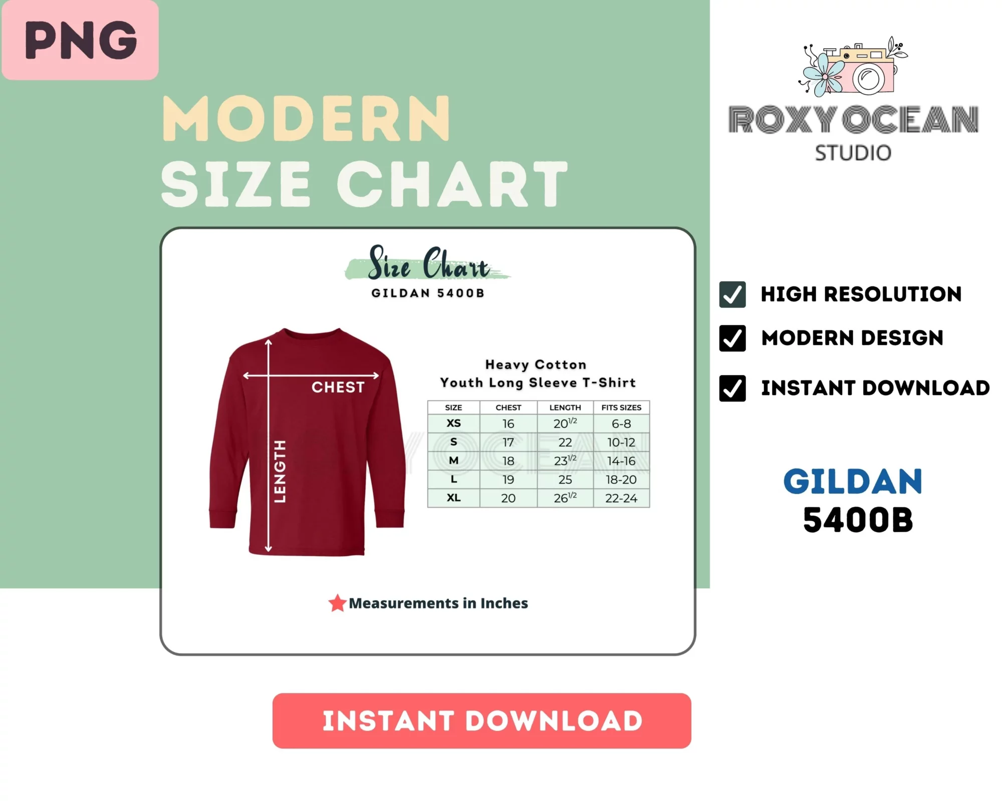 Editable Gildan 5400B Color + Size Chart - Image 4