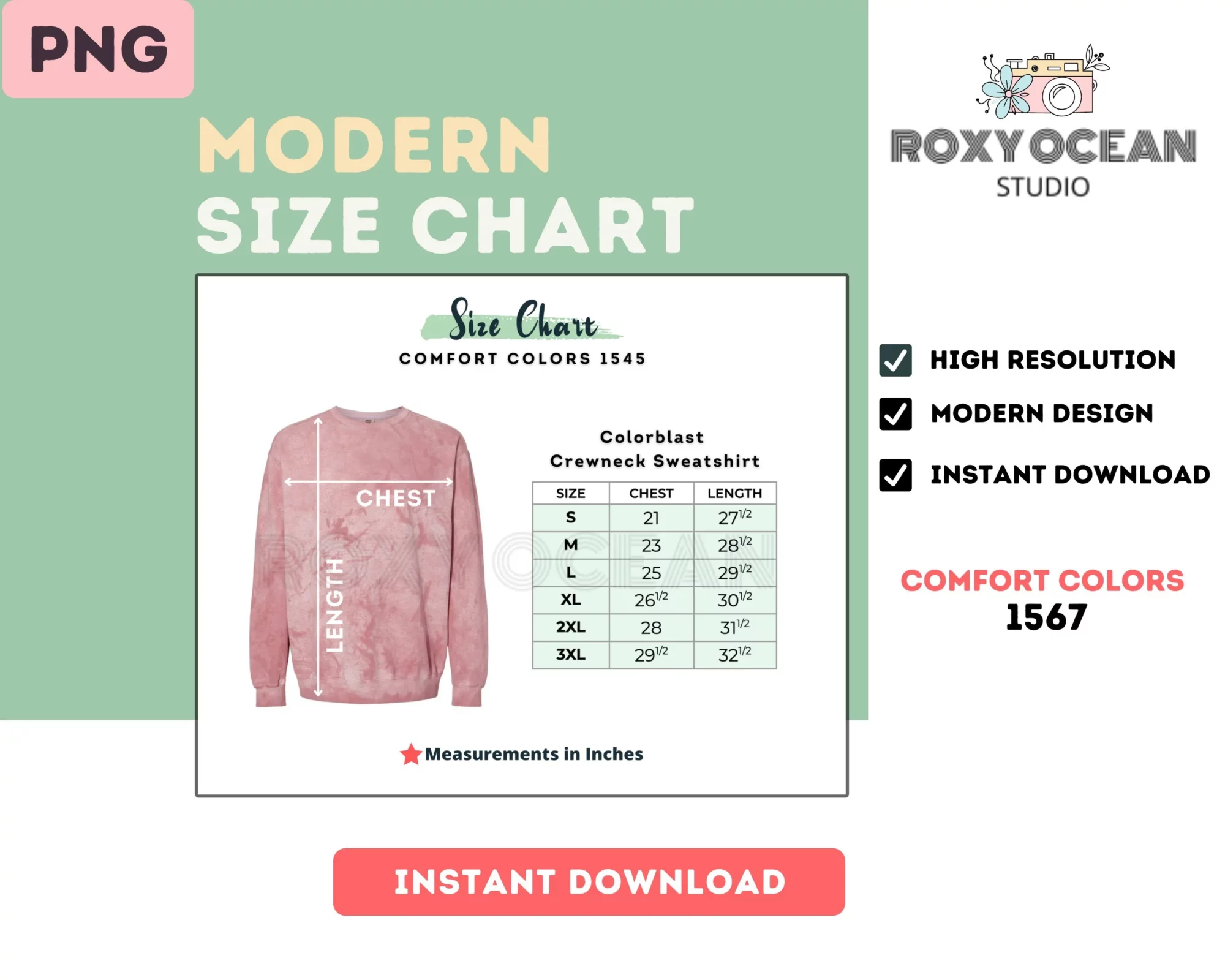 Editable Comfort Colors 1545 Color + Size Chart - Image 4