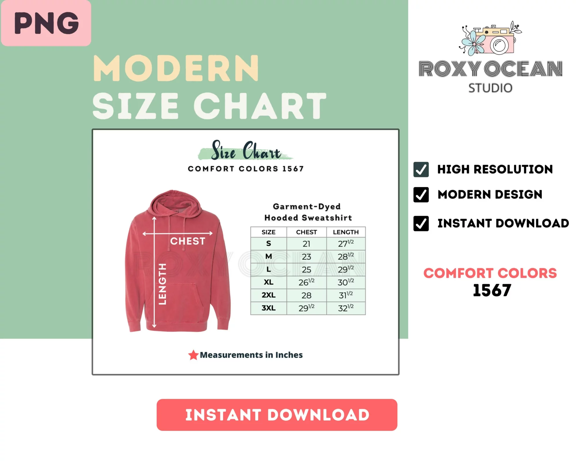 Editable Comfort Colors 1567 Color + Size Chart - Image 4