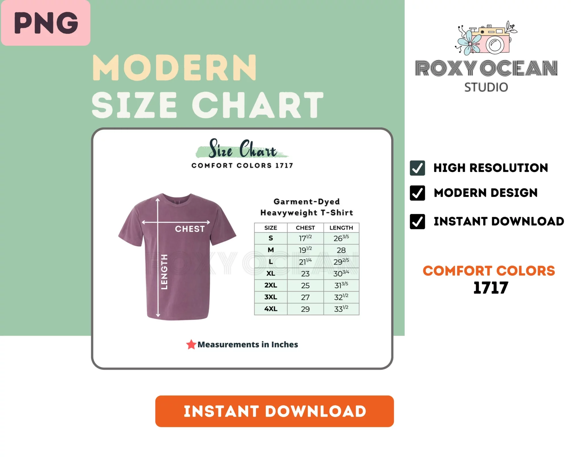 Editable Comfort Colors 1717 Color + Size Chart - Image 4