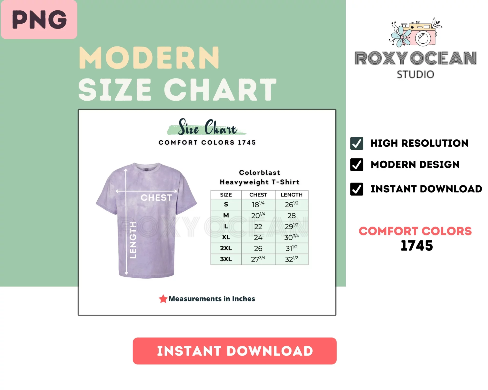 Editable Comfort Colors 1745 Color + Size Chart - Image 4