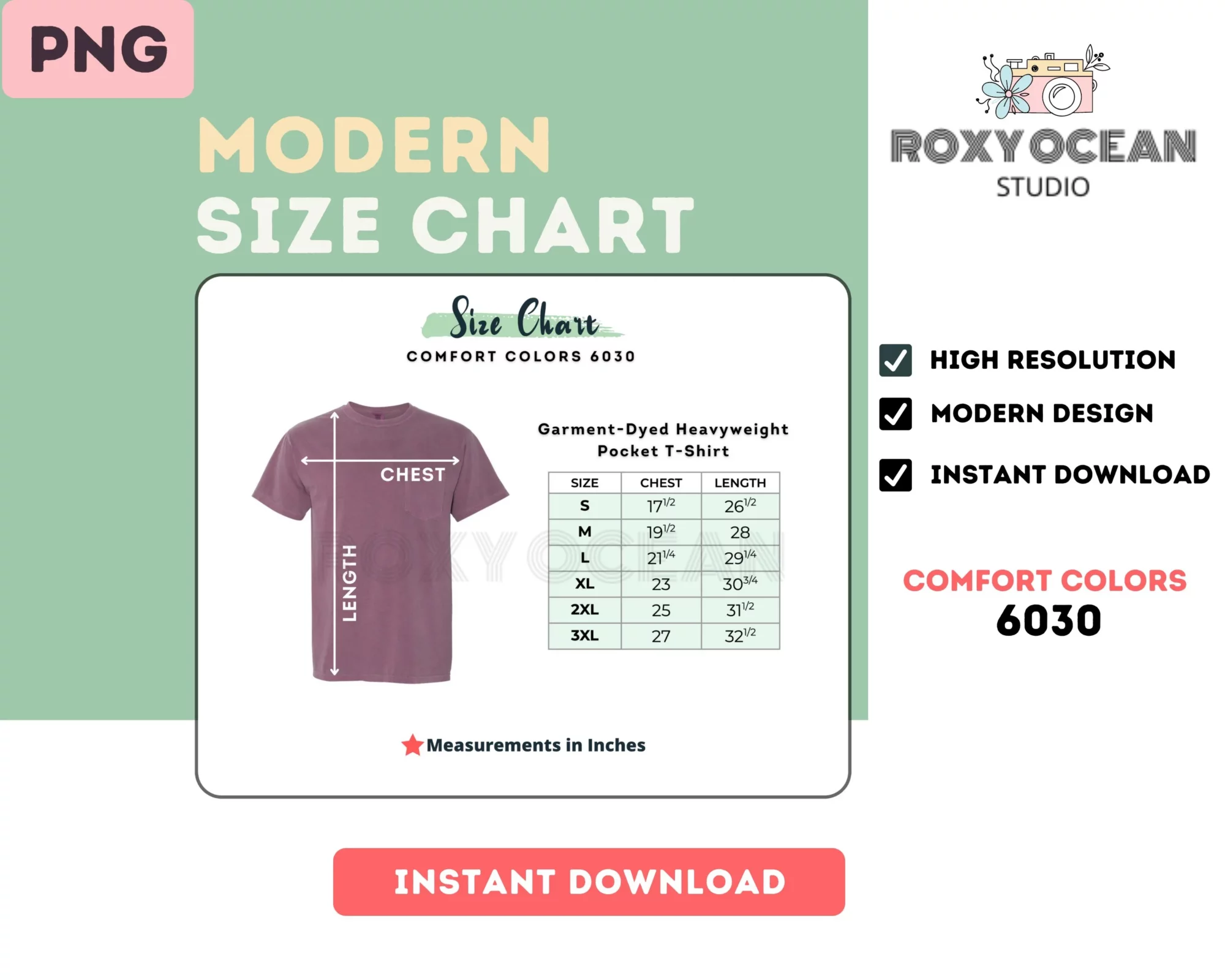 Editable Comfort Colors 6030 Color + Size Chart - Image 4