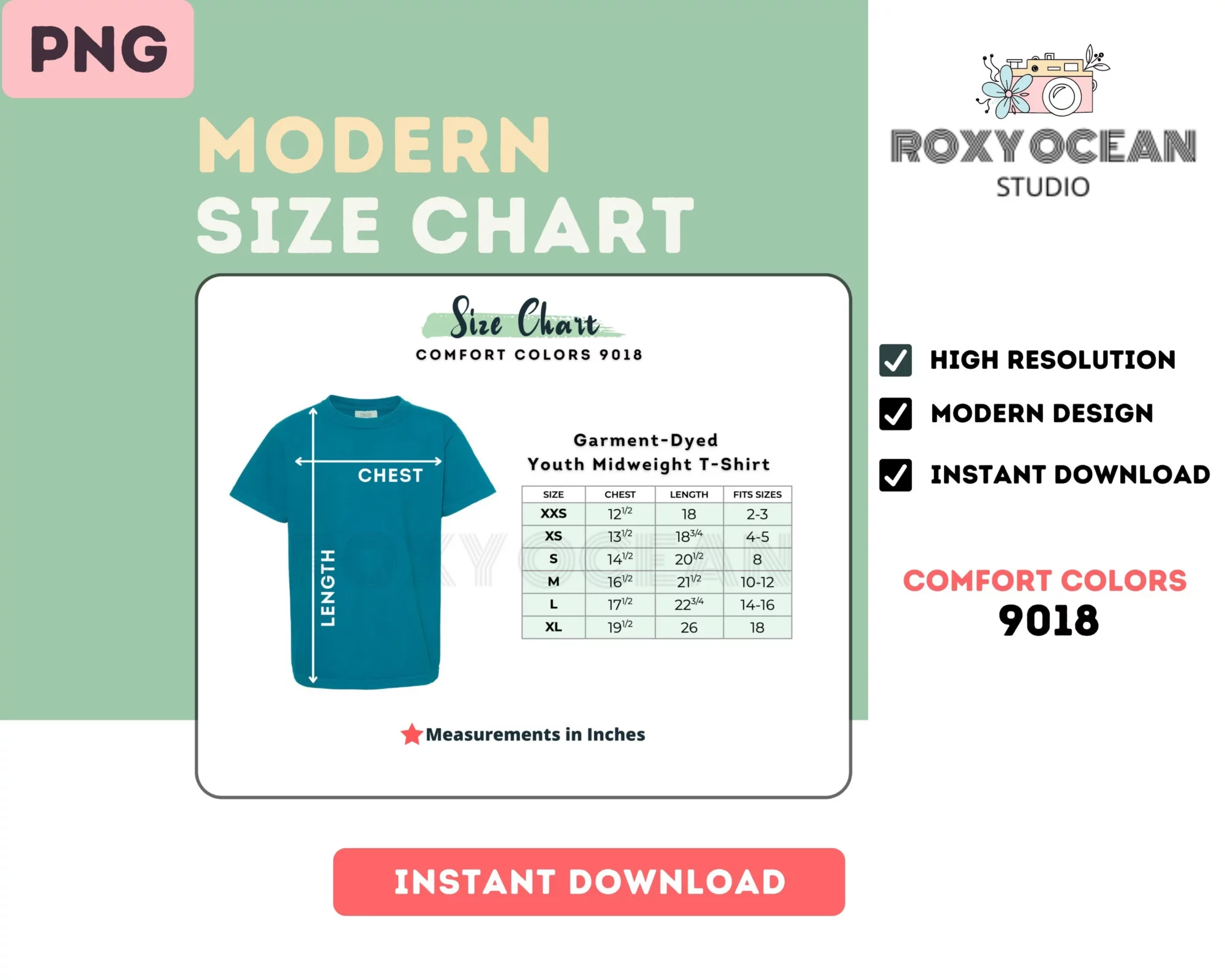 Editable Comfort Colors 9018 Color + Size Chart - Image 4