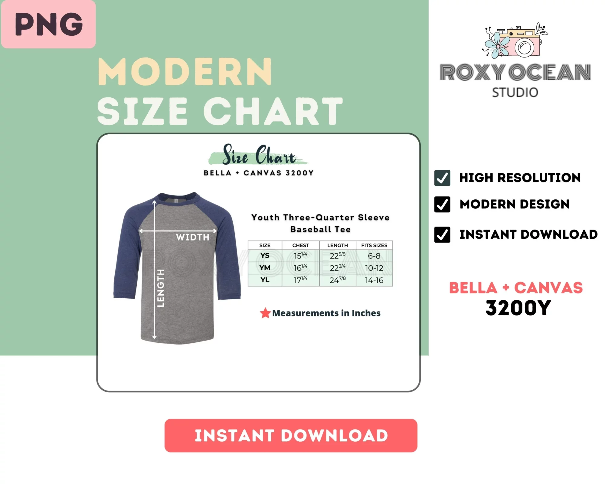 Editable Bella Canvas 3200Y Color + Size Chart - Image 4