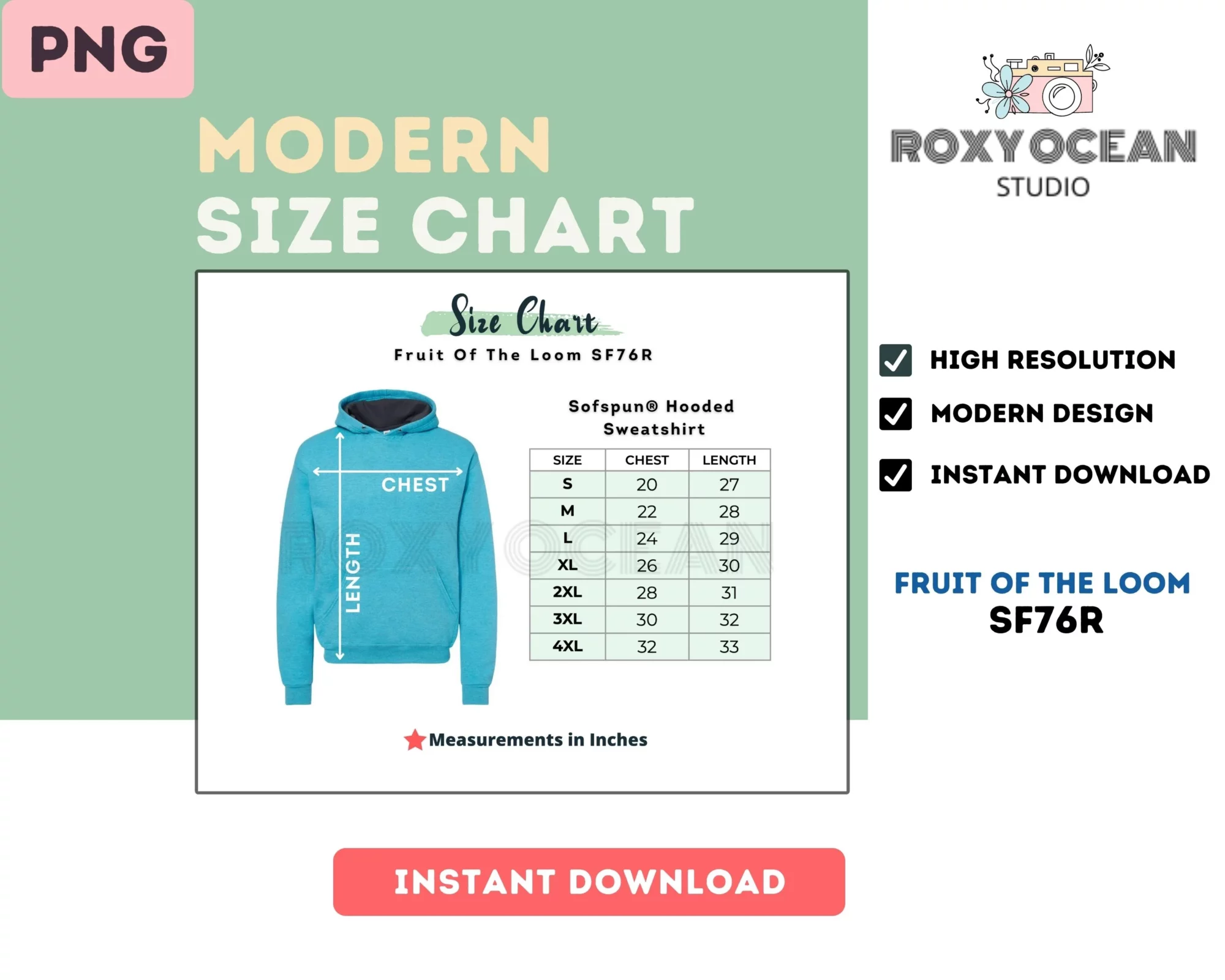 Editable Fruit Of The Loom SF76R Color + Size Chart - Image 4