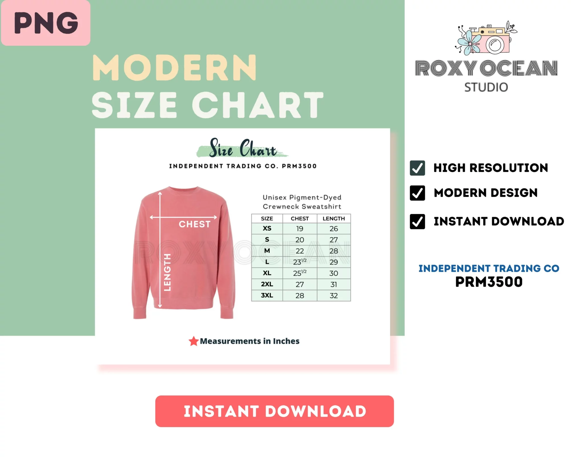 Editable Independent Trading Co. PRM3500  Color + Size Chart - Image 4