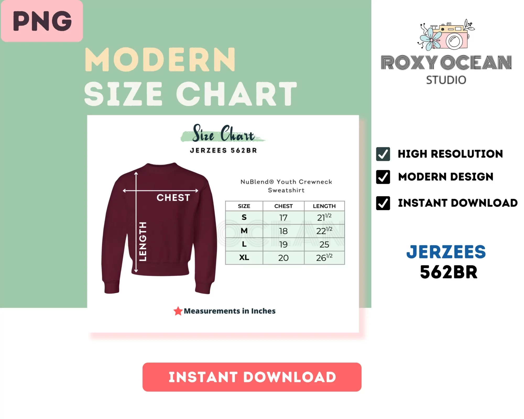 Editable Jerzees 562BR Color + Size Chart - Image 4