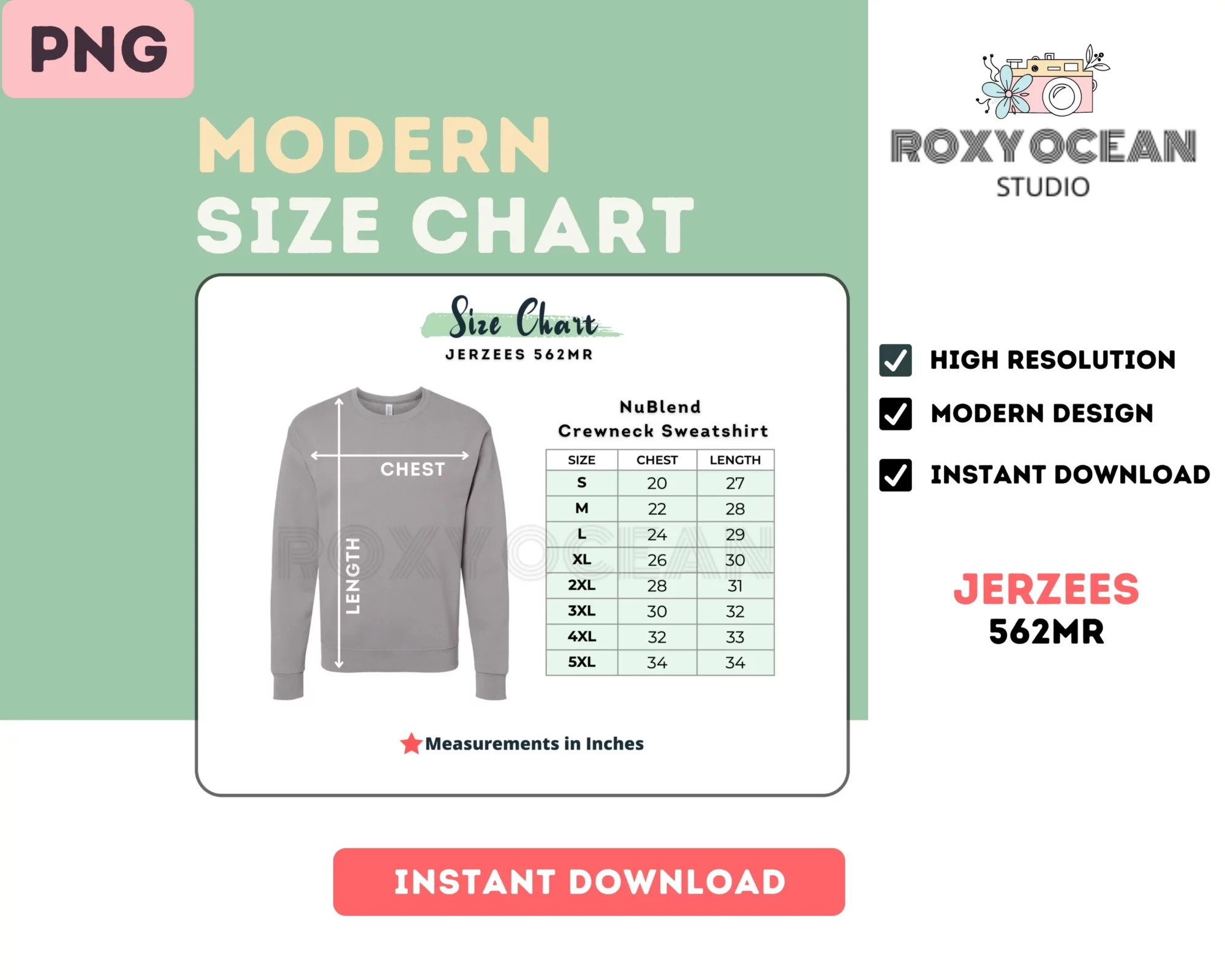 Editable Jerzees 562MR Color + Size Chart - Image 4