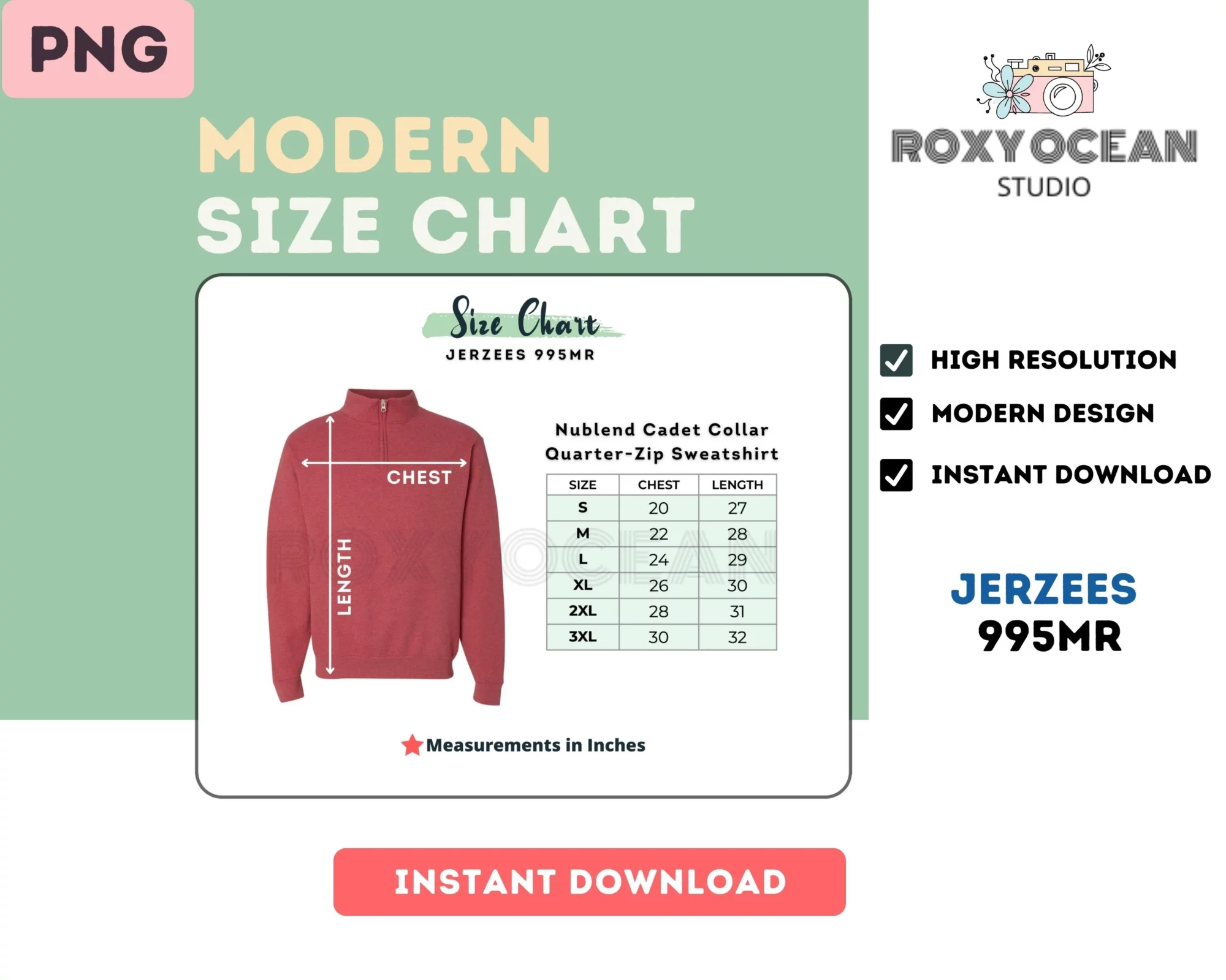 Editable Jerzees 995MR Color + Size Chart - Image 4