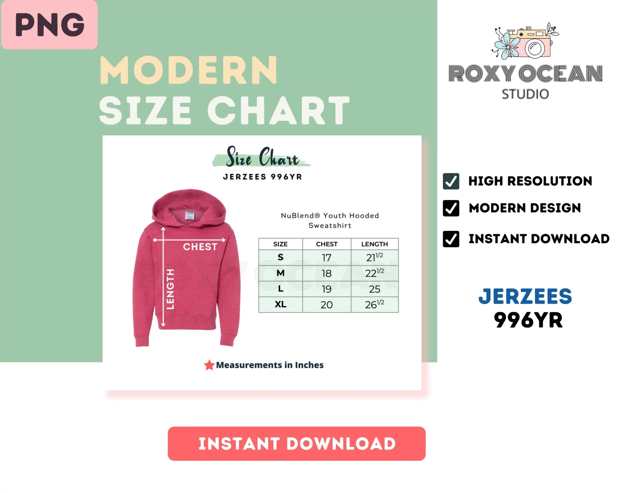 Editable Jerzees 996YR Color + Size Chart - Image 4