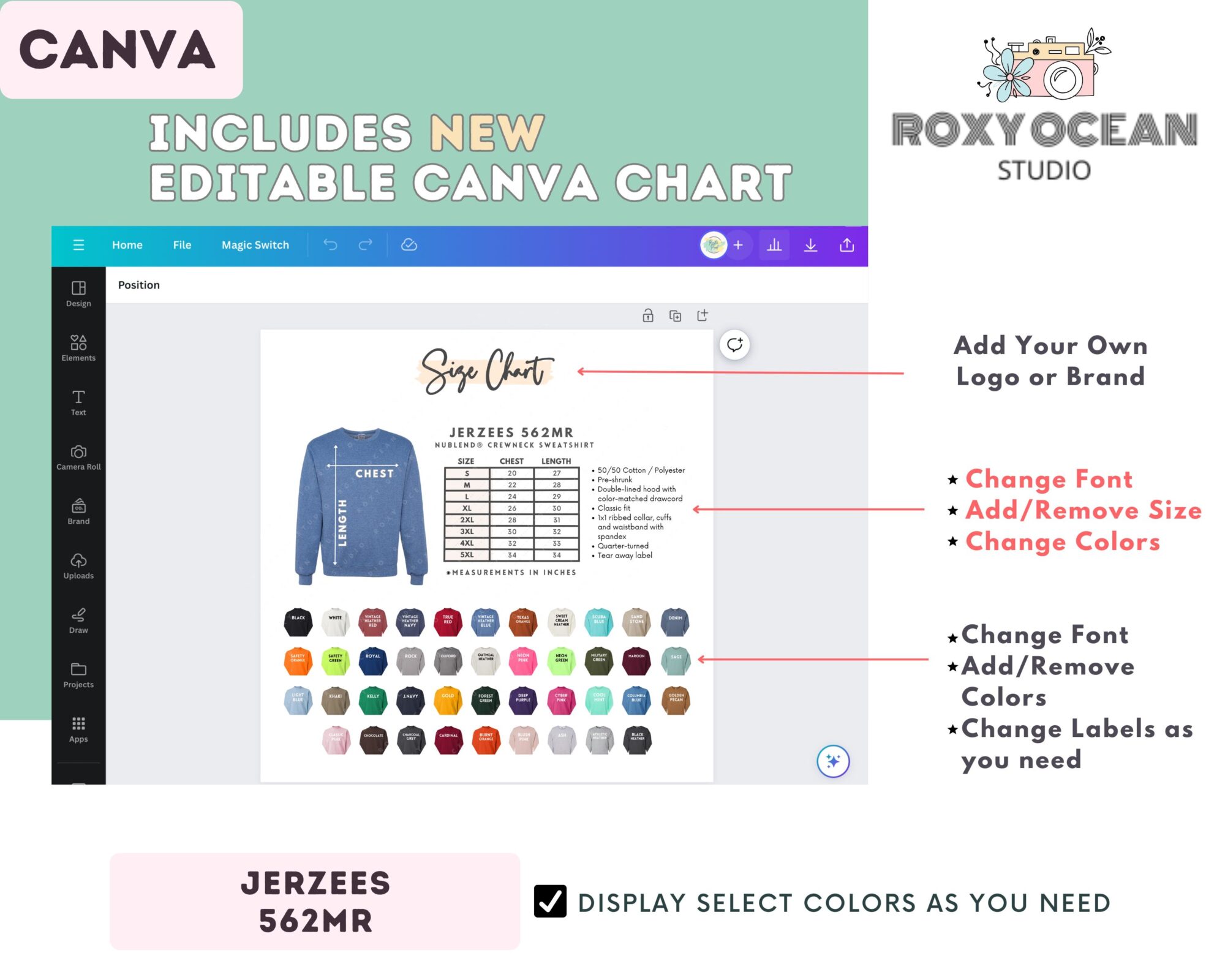 Editable Jerzees 562MR Size + Color Chart - Image 2