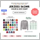 Editable Jerzees 562MR Color + Size Chart