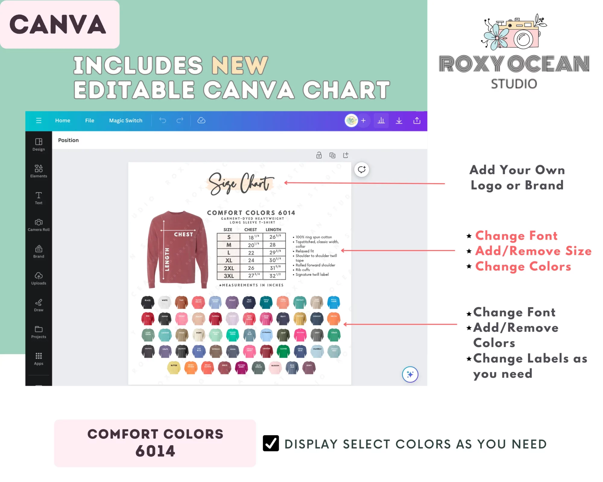 Editable Comfort Colors 6014 Size + Color Chart - Image 2