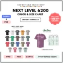 Editable Next Level 6200 Color + Size Chart