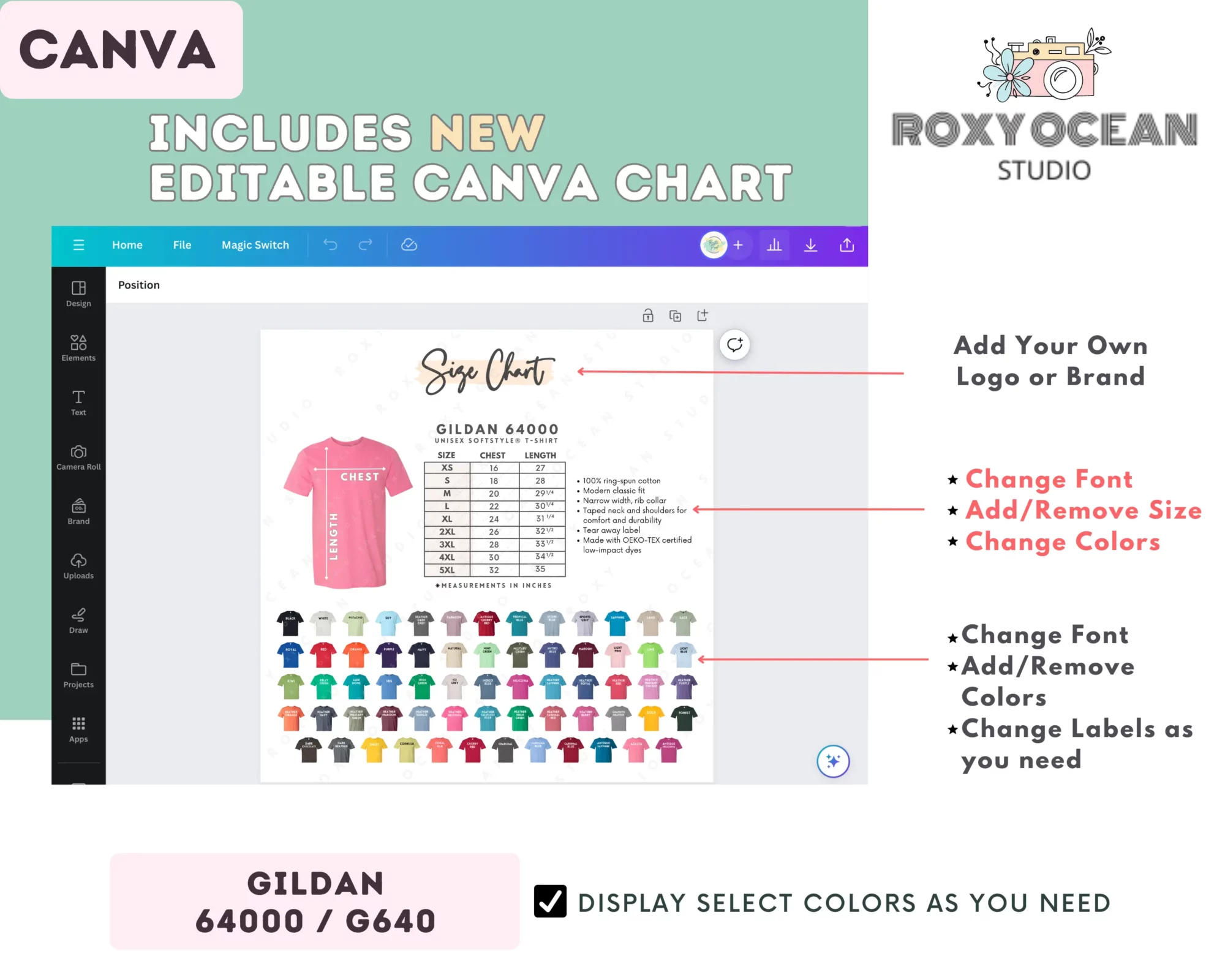 Editable Gildan 64000 Size + Color Chart - Image 2