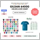 Editable Gildan 64000 Color + Size Chart