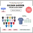 Editable Gildan 64000B Color + Size Chart