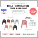 Editable Bella Canvas 7503 Color + Size Chart