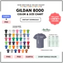 Editable Gildan 8000 Color + Size Chart