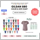 Editable Gildan 880 Color + Size Chart