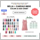 Editable Bella Canvas 8800 Color + Size Chart