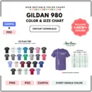 Editable Gildan 980 Color + Size Chart