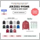 Editable Jerzees 995MR Color + Size Chart