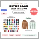 Editable Jerzees 996MR Color + Size Chart